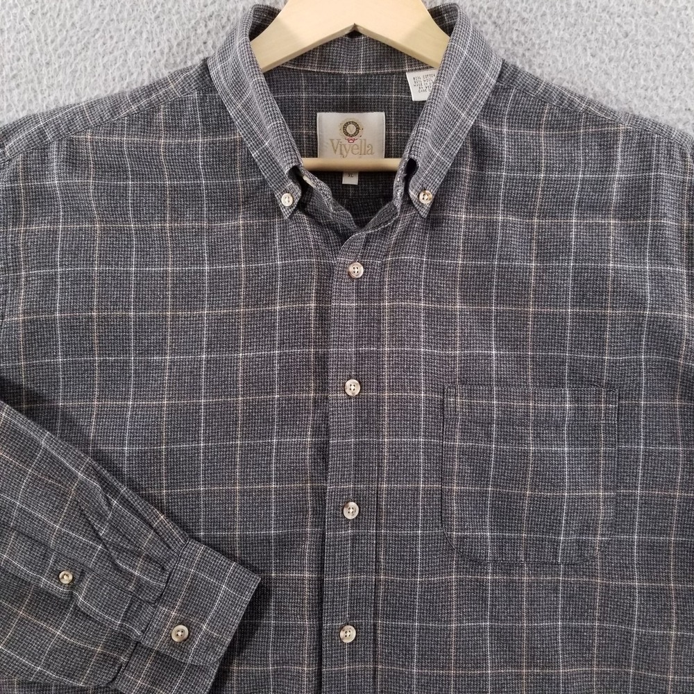 Viyella Shirt Mens XL Gray Plaid Windowpane Long Sleeve Button Down USA Made